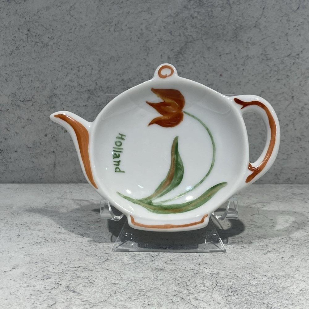 Vintage Tea Bag Holder Tulip Tea Time Cottagecore Handpainted Holland Signed
